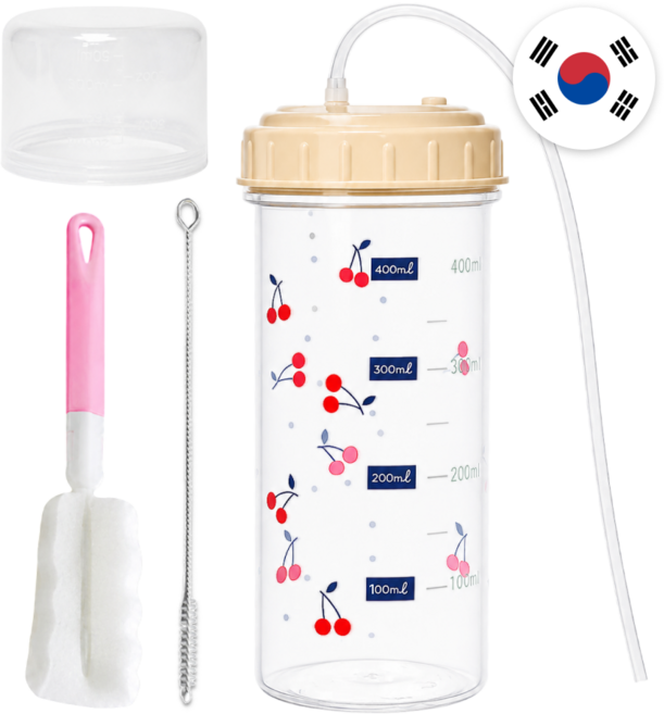 에밀든 환자용 누워서 마시는 국산 실리콘 빨대 물병 세트, 소프트베이지+솔, 1세트, 500ml