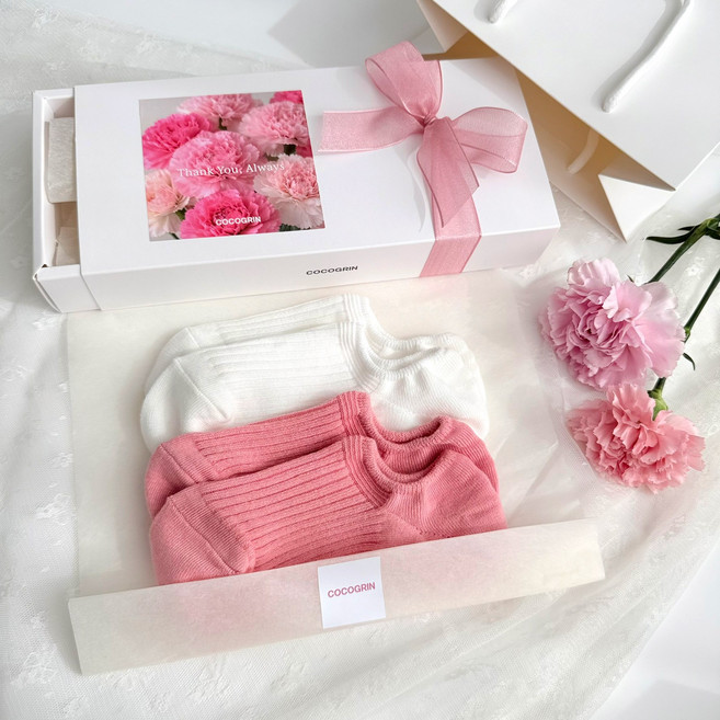 코코그린 카네이션 덧신 양말 선물세트 쇼핑백 포함 어버이날 스승의날 선생님 답례품