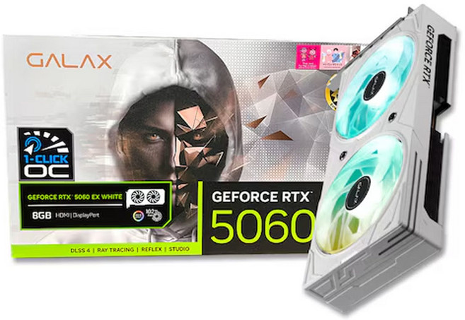 갤럭시 GALAX 지포스 RTX 5060 EX WHITE OC D7 8GB 그래픽카드, GALAX 5060 WHITE