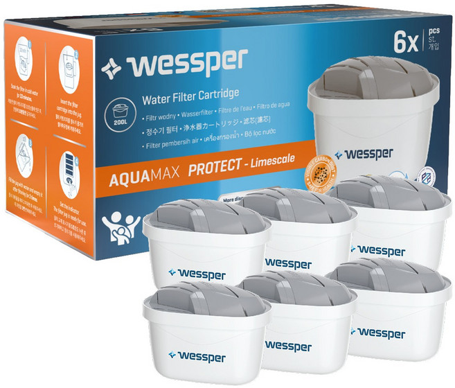 웨스퍼 필터 (브리타 정수기 호환 라임스케일 엑스퍼트 석회제거) 프로텍트 필터, 6개