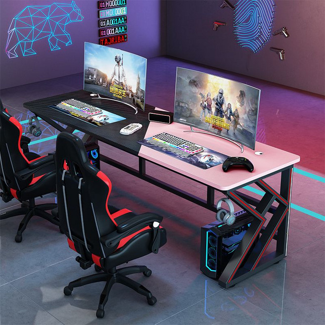 2인용 게이밍 테이블 2200 2400 PC방 책상 1800 데스크탑 게임 조립식 블랙 커플, E. 블랙+핑크