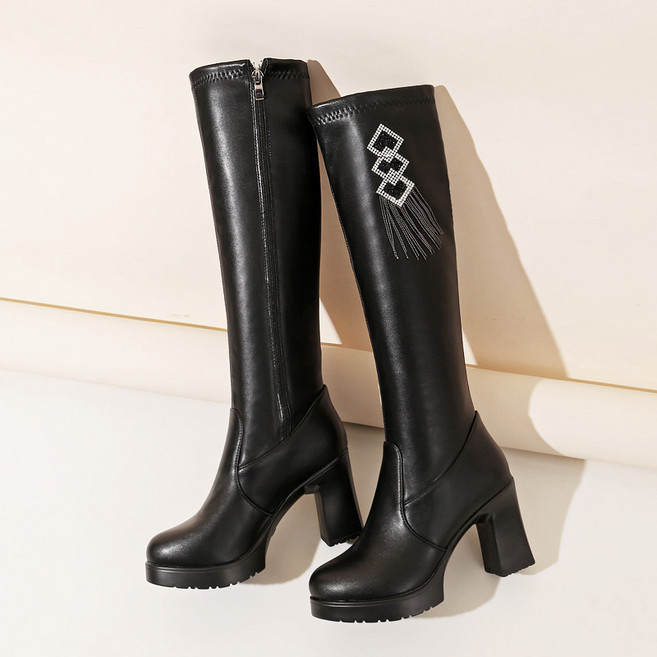 라오농 리얼 가죽 장화 여자 가을 겨울 기모 라이더 부츠 일체와 하이힐 두꺼운 바닥 장화+d2510LL 부츠