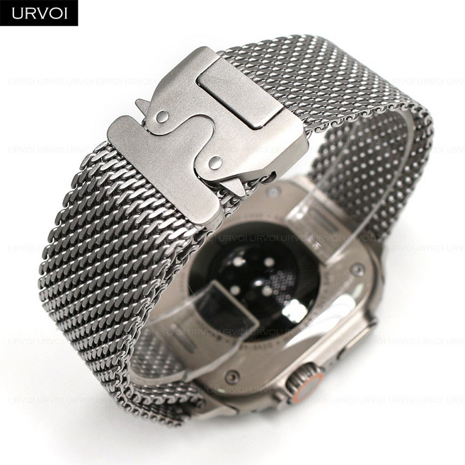 URVOI Band for Apple Watch Ultra 3 2 Series 11 10 9 8 SE stainless steel mesh strap for iWatch secur, 1개, Titanium color