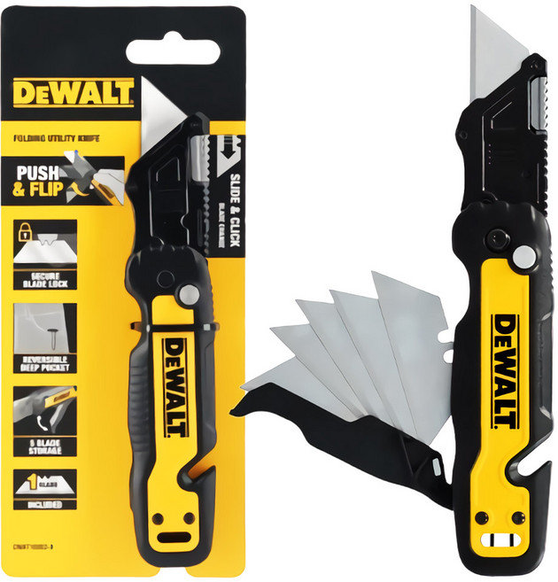 디월트공식대리점 다용도 유틸리티 접이식 칼 캠핑 휴대용 폴딩 나이프 날포함 칼날 보관 기능 DWHT10992