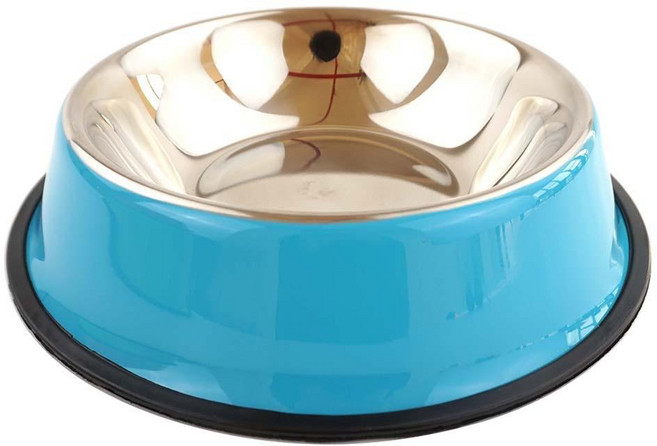 不鏽鋼狗碗 貓碗 防滑, 蓝色烤漆狗碗 34cm, 1個