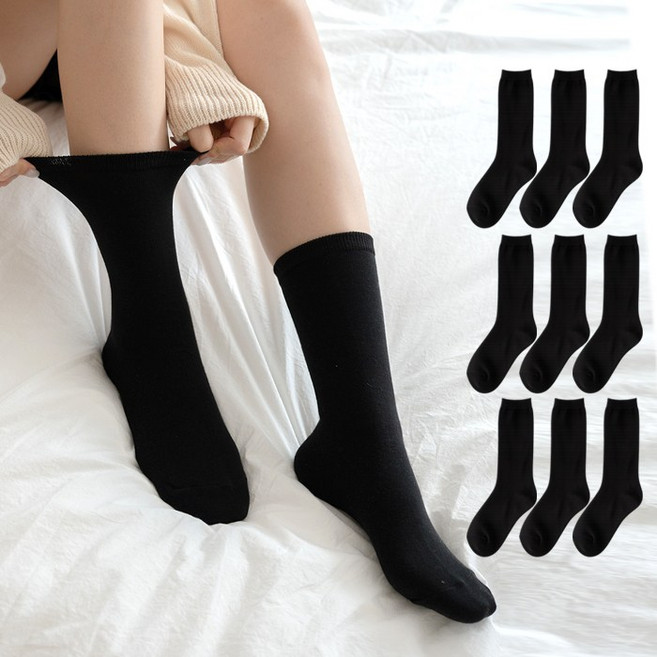 본베이직 여성 국산 무지 장목 긴목 양말