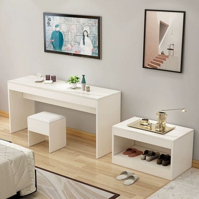 모텔 티비장 테이블 숙박업소 럭셔리 티비 서랍장 선반 거실장 펜션 책상 옷걸이, 120cm 흰색대리석사이드장의자, 120cm 흰색대리석사이드장의자