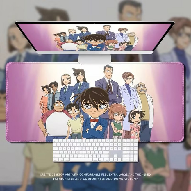 명탐정 코난 쿠도 신이치 레토 가죽 마우스 장패드 두꺼 4mm 아늑 대형마우스패드 안정적인 백로, 1개, 01(800*300*4mm)