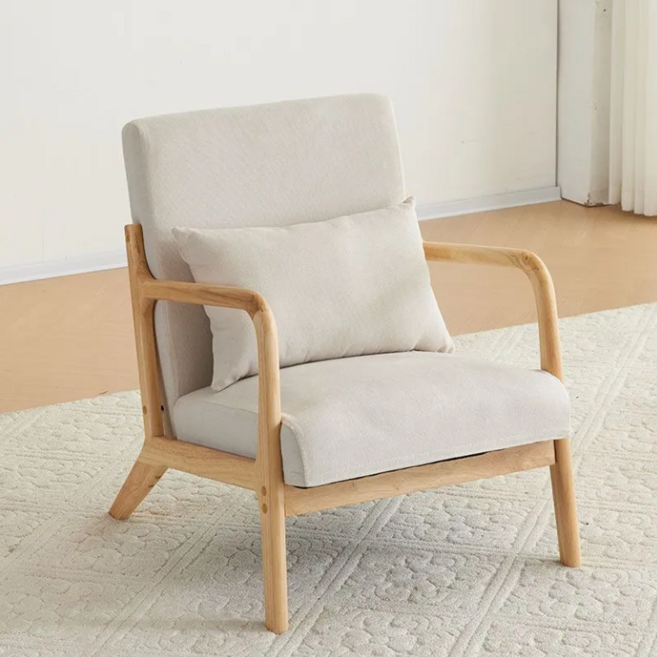 트랑떼 원목 독서의자 카페 거실 쇼파 원목 안락의자 홈카페, 1개, 1인용미색