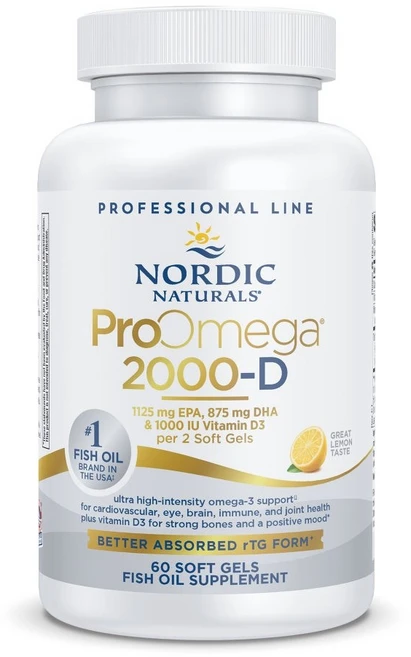 노르딕 내추럴스 프로오메가 2000-D 레몬맛 고함량 오메가3 EPA/DHA + 비타민 D3 보충제, 1개, 60정 - 쿠팡