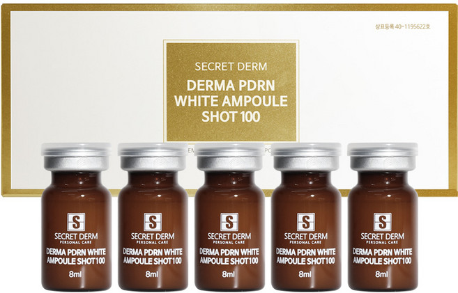 시크릿덤 더마 PDRN 화이트 앰플샷 100 EGF 미백 주름 탄력 연어정액 DNA MTS 앰플, 1개, 40g