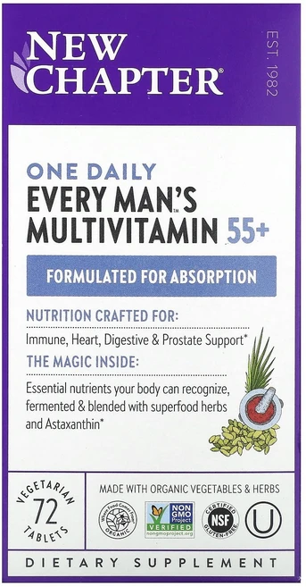 New Chapter Every Man 원 데일리 55+ 종합비타민 식물성 정제 72정 Chapter (뉴 챕터), New Chapter, Every Man 원 데일리 5, 1개 - 쿠팡