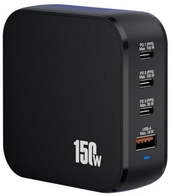 150W USB C 충전기 스테이션 - GaN 블록 경량 및 휴대용 타입 고속 충전 여러 장치용 4 포트 충전 포함 (블랙) 148418