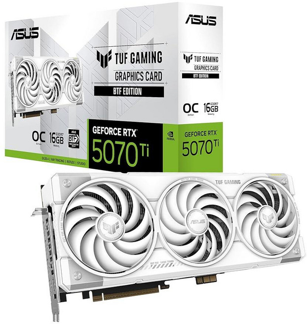 ASUS TUF 게이밍 지포스 RTX ™ 5070 Ti 16GB GDDR7 OC 에디션 그래픽 카드 (PCIe® 5.0 HDMI®/DP 2.1 3.125 슬롯 군용 등, TUF Gaming, RTX5070Ti|OC|White|BTF
