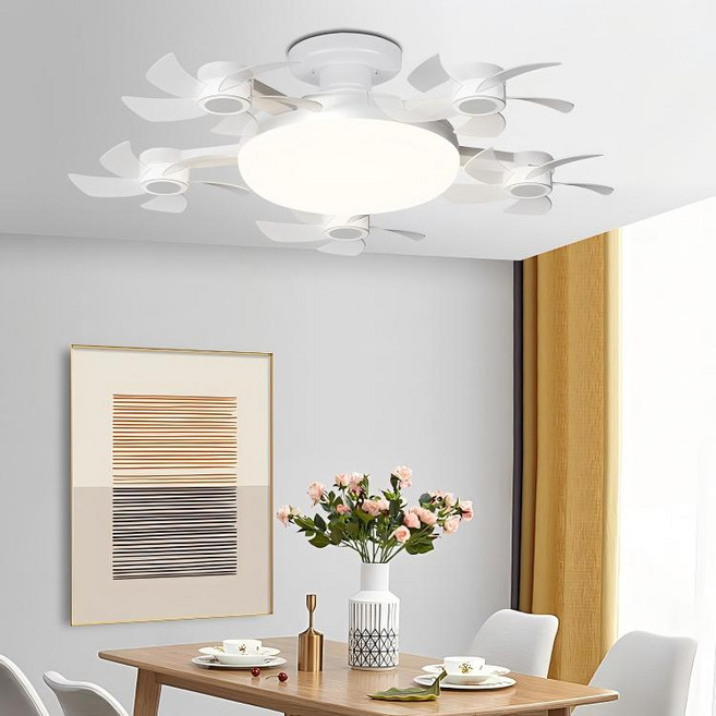 밀레 E27 실링팬조명 신형 5날개 드론형 저소음 강력풍 천장 선풍기 램프, 화이트