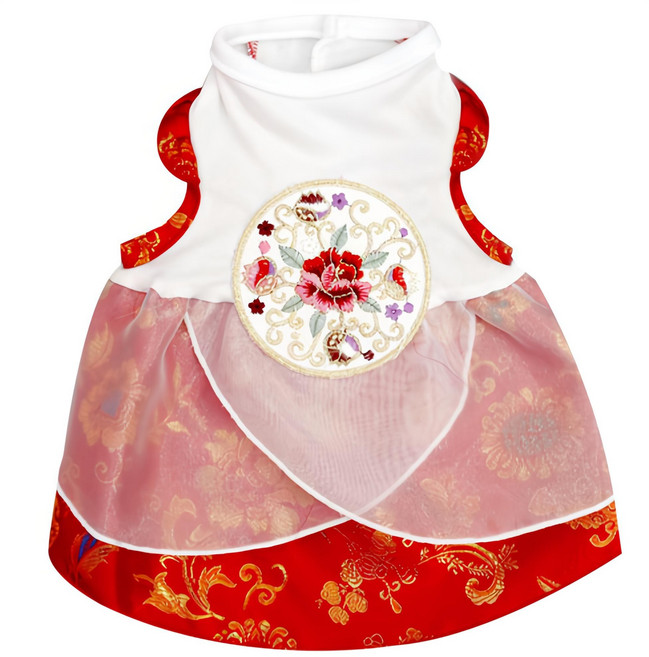 해피앤퍼피 강아지한복 애견 한복 개량드레스 XS-5XL, 프릴개량_레드, 1개