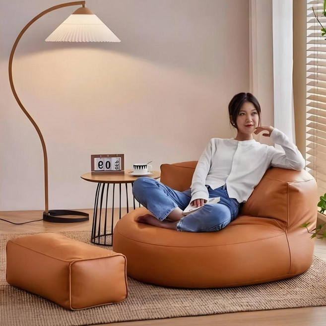 FONOW 쇼파 침실 거실 폭신폭신 쾌적 1인소파+발판 빈백소파, 귤색