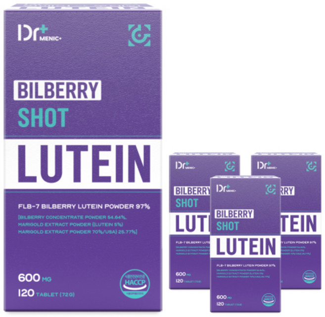 [정품 함량 97%] 빌베리 샷 루테인 마리골드 식약청인증 해썹, 4개, 120정