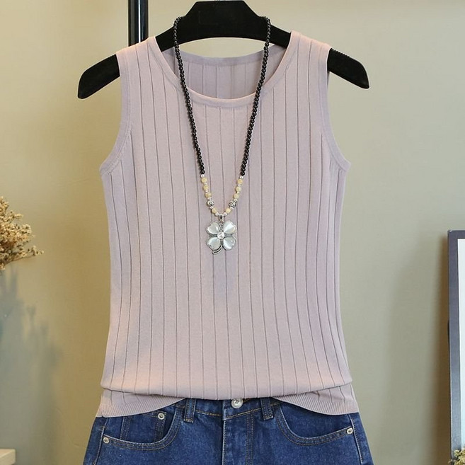 SAMARA 니트 민소매 여름 여성 셔츠QU 민소매 나시