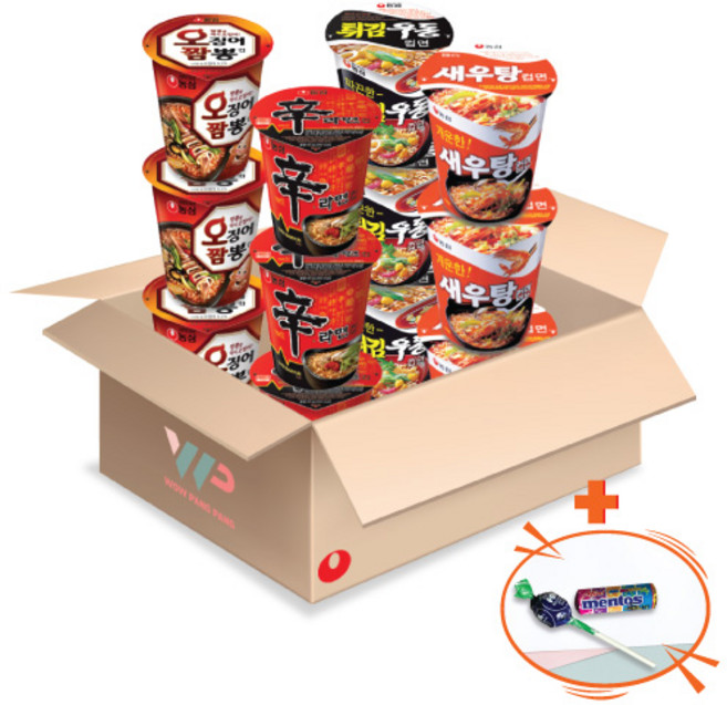 농심 소컵라면 4종 소컵 혼합세트 신라면3 새우탕3 튀김우동3 오징어짬뽕3 총12컵입 캔디2종 증정, 1개