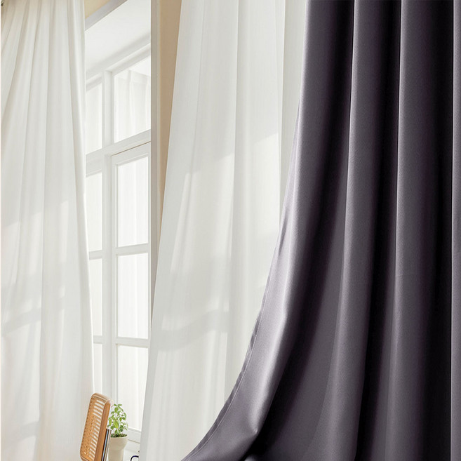 헤르티만 아일렛 우아한 암막 단열 방풍 2in1 이중 디자인 커튼 2p+커튼 고정기 2p