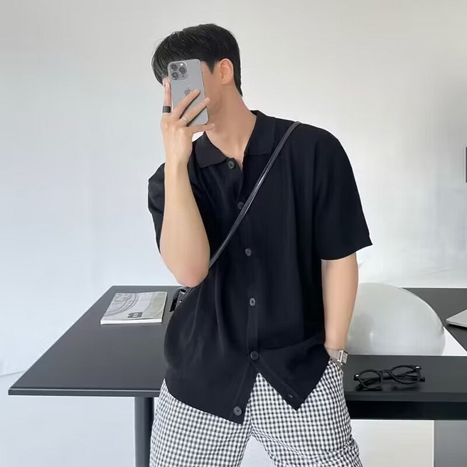 남성 여름 니트 반팔 셔츠 구김없는 카라 티셔츠 루즈핏