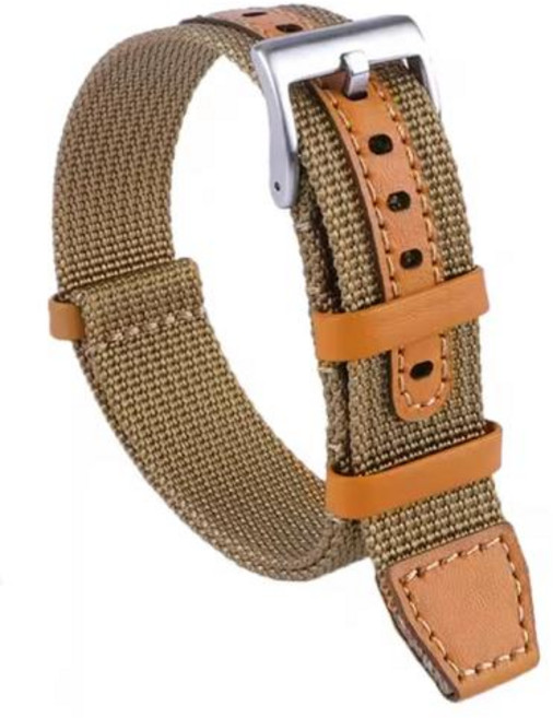 그린 블랙 그레이 20mm 22mm 나일론 가죽 스트랩 여성용 남성용 스포츠 시계 밴드 소프트 팔찌 카키 필드, 30)Clasp A-brown, 1개
