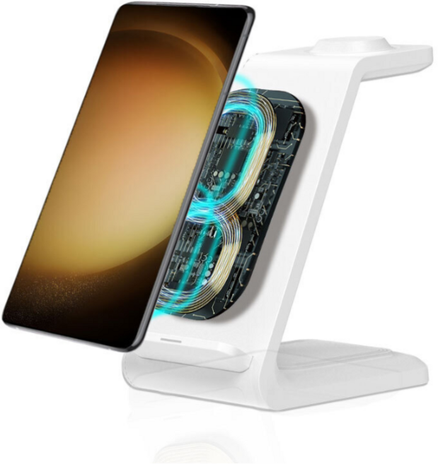 3IN1 고속 무선충전기 거치대 갤럭시 스마트폰 워치 버즈 3대 동시충전 가로세로 충전가능, 1개, 화이트
