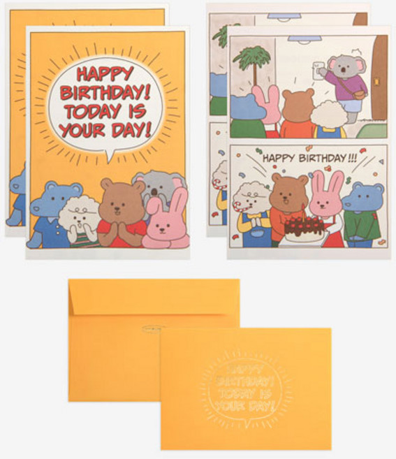 귀여운 캐릭터 편지지 세트 일러스트 디자인레터 (편지지4매 봉투2매), 12 Birthday party