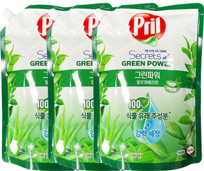 프릴 그린파워 알로에 베라 주방세제, 3개, 1L