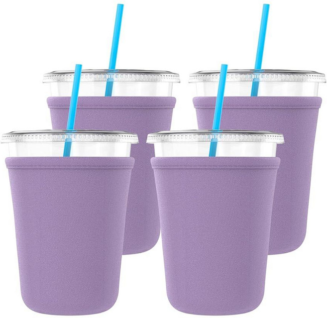 TahoeBay Iced Coffee Cold Cup Sleeve (4-Pack) Reusable Blank Neoprene Insulator Drink Sleeves 16oz, Lavender