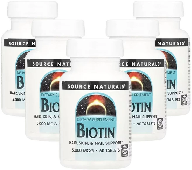 소스네츄럴스 비오틴 5 000mcg, 5개, 60정 - 쿠팡