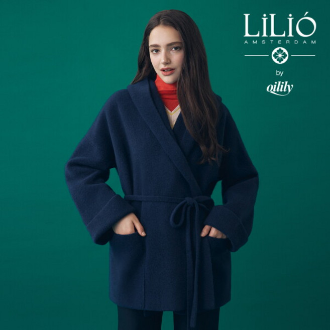 [릴리오] by 오일릴리 에센셜 폭스 울 블렌디드 숄카라 니트 코트☆