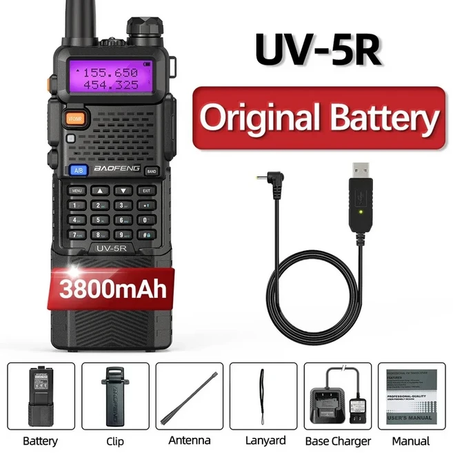 Baofeng UV 5R 3800mAh 워키 토키 장거리 USB 충전기 UHF VHF 듀얼 밴드 양방향 라디오 송수신기 UV K5 용, 01 American, 03 Black USB