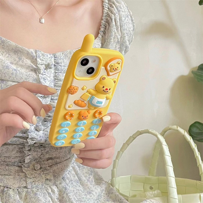 버터베어 레트로 전화기 아이폰15 시리즈 말랑 실리콘 캐릭터 케이스