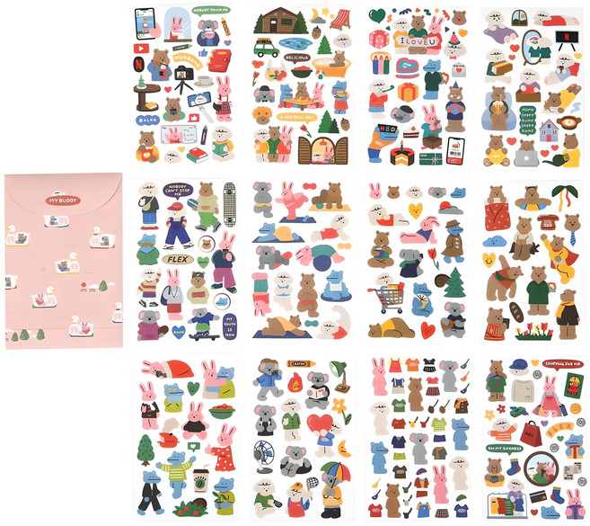 데일리라이크 마이 버디 스티커 12종 + 봉투 세트, 혼합색상, 1세트