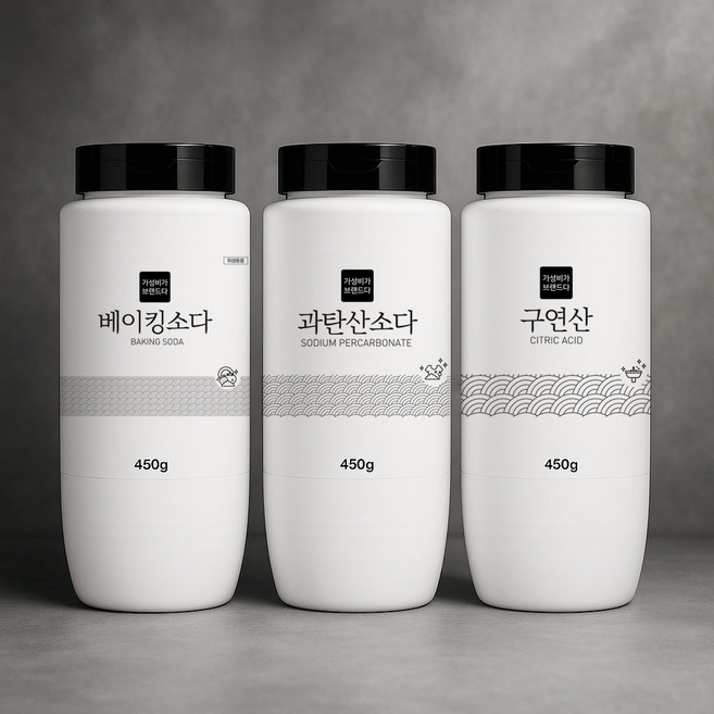 가성비가브랜드다 3종세트 베이킹소다+과탄산소다+구연산 450G x 3개(용기), 1세트