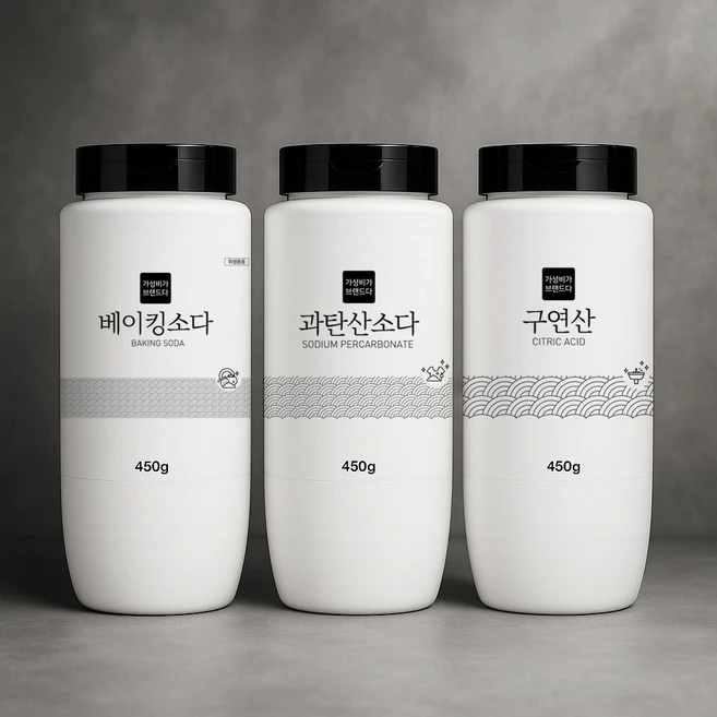 가성비가브랜드다 3종세트 베이킹소다+과탄산소다+구연산 450G x 3개(용기), 1세트 - 쿠팡