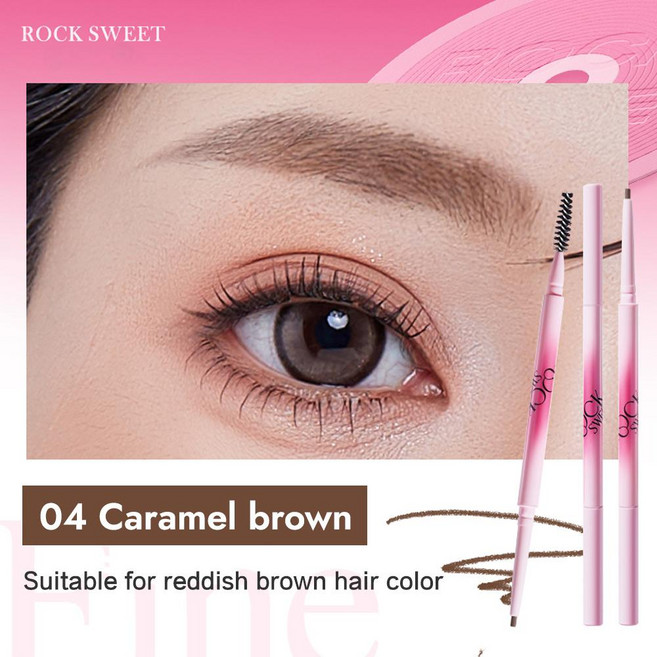 아이라이너 ROCK SWEET 2-in-1 아이브로우 펜슬 젤 양방향 0.05mm 초미세 방수 오래 지속되는 정밀한 브러시가 포함 하루 종일 눈썹 펜, [04] 63880, 1