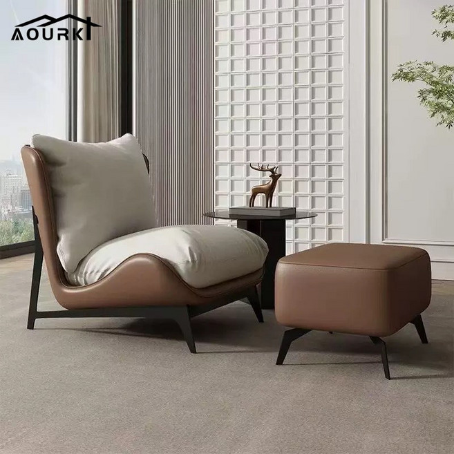 AOURK 편한 1인 소파 무중력의자 독서 안락의자 스툴포함, 베이지, 1개