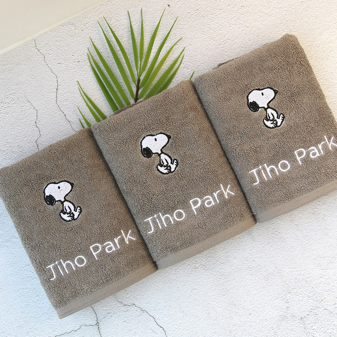 송월타월 이름인쇄 수영장 군대 기숙사 수건 이니셜 네임 소량제작 자수 타올, 4개, 진회색