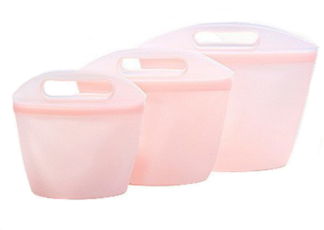 이지실리 실리콘 손잡이 핸들형 지퍼백 500ml + 1L + 1.5L 세트, 핑크, 1세트