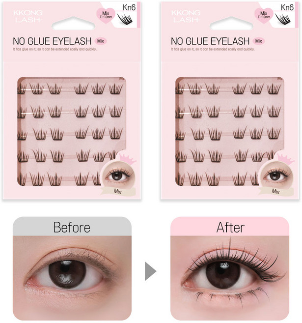 1+1 꽁래쉬 노글루 속눈썹 kn6(블루밍) 아이돌 메이크업 가닥 속눈썹, 2개, One type