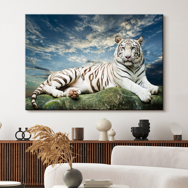 집안지켜주는 수호신 호랑이 황호 백호 인테리어 캔버스 액자 [더아트컴퍼니 액운방지 수맥차단 사업운 돈들어오는 그림], 19. 천지 백호