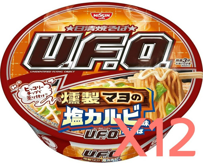 닛신 UFO 야끼소바 12개 훈제 마요 소금 갈비맛 107g 일본 컵라면