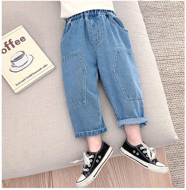 하랑이네 또또샵 유아동 데님 배기 팬츠 여아 남아 공용 청바지 중청 등원룩 선물 키즈 110 120 130 봄신상