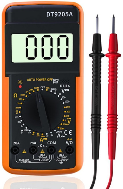 數位三用電錶 DT9205A 數位型萬用表 電壓表 電壓測量 電容計，精準測量、操作簡單、液晶顯示清晰, 1個