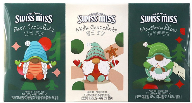 스위스미스 크리스마스 핫초코 3종 정원요정 기획팩 364g, 1개, 4개입