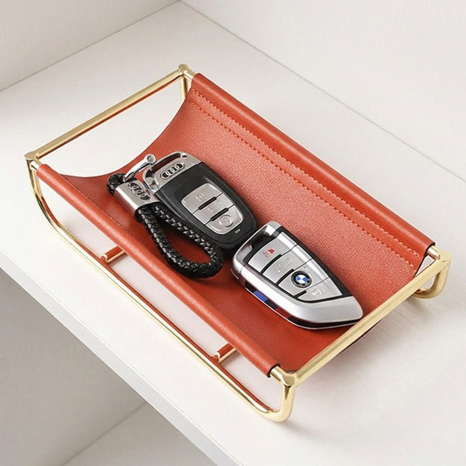 차키 악세사리 소품 보관함 가죽 트레이 골드, 레드, 1개