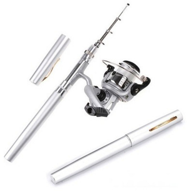 스피닝릴 휴대용 펜 미니 낚시대 풀세트 바다 민물 찌 어린이 여행, 스피닝펜낚시대세트 옐로우